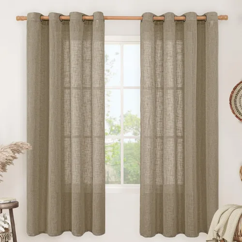 Vista 206 de LAMIT Cortinas de lino marrón caramelo para sala de estar, 84 pulgadas, de lino sintético, texturizado, filtrante de luz, paneles de privacidad