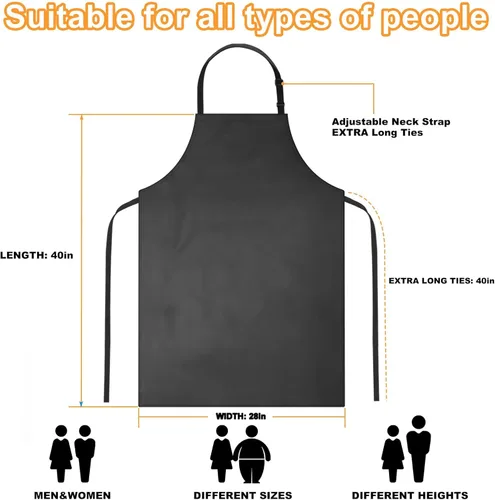 Vista 2 de Gotega Waterproof Rubber Apron Adjustable Dishwasher Apron Negro