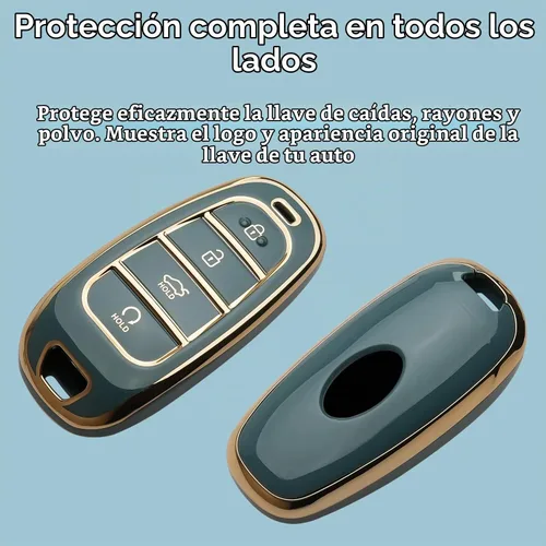 Vista 3 de Funda para Llavero con Llavero Compatible con 2021-2022 Sonata Nexo Santa Fe Tucson Llavero Inteligente Estuche (Azul, 4 botones)