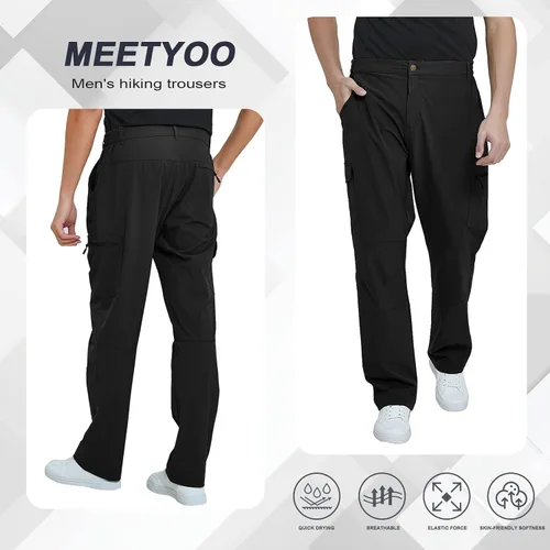 Vista 2 de MEETYOO Pantalones cargo de senderismo para hombre, impermeables, tácticos, ligeros, elásticos, para acampar