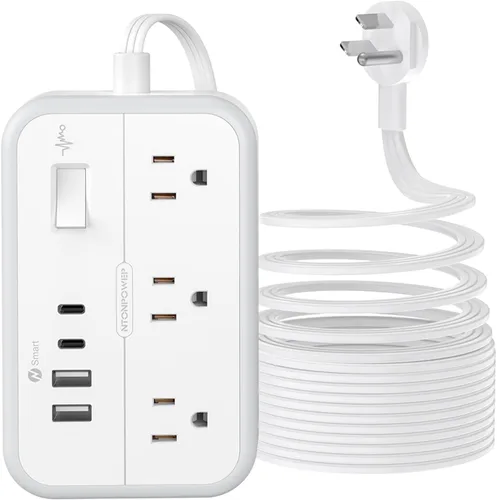 Vista 11 de NTONPOWER - Tira de alimentación con 6 salidas 4 estación de carga USB (2 puerto USB C), cable de extensión de enchufe plano de 5 pies, extensor