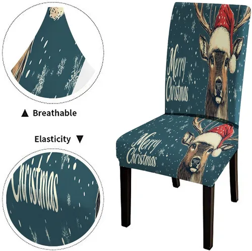 Vista 224 de CAPSCEOLL Christmas Dining Chair Covers,Snowflakes Festive Winter Pattern Stretch Chair Covers for Dining Room Set of 2 Washable Spandex Parson