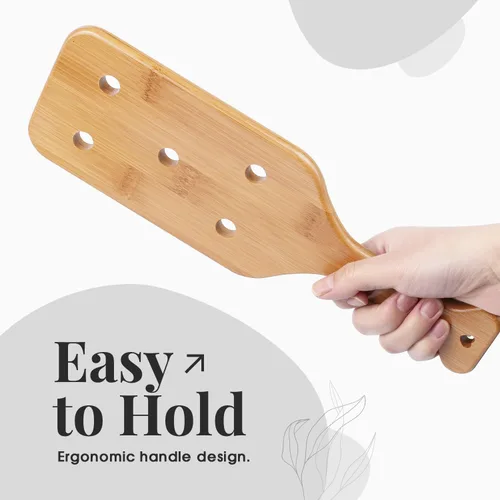 Vista 3 de Paleta de bambú de 12 pulgadas con agujeros, paleta de madera sin terminar, 1 paquete Tamaño: 12 x 4 x 0.6 pulgadas, bambú grueso con orificios