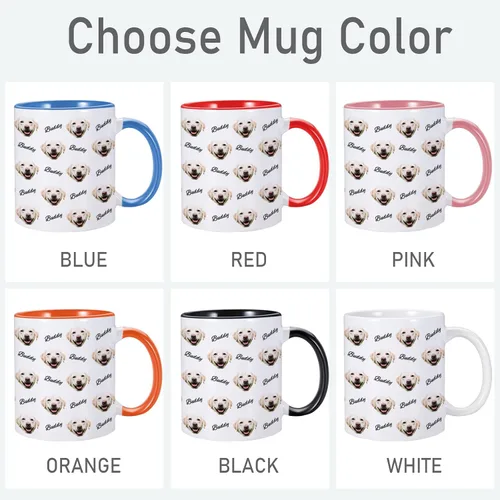 Vista 6 de Taza personalizada con nombre de cara de perro, taza de café personalizada, taza de foto de perro personalizada de 11 onzas, regalos para amantes