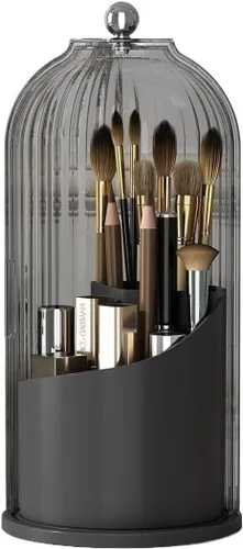 Vista 7 de Organizador de cuidado de la piel, organizador giratorio de 360 grados para brochas de maquillaje con tapa, organizador de brochas de maquillaje