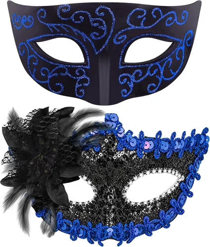 Vista 15 de Juego de Máscaras para Pareja de SIQUK, Máscara de Fiesta Veneciana, Máscara de Disfraz