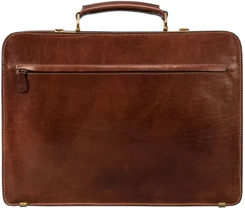Vista 4 de Maxwell Scott - Mens Luxury Italian Leather Large Square Briefcase - Zip Closure - Handmade in Italy - The Alanzo
