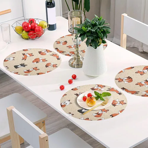 Vista 6 de Cute Cartoon Fox Beige PVC Plate Mat, Washable Heat Place Mat for Kitchen one sizex1