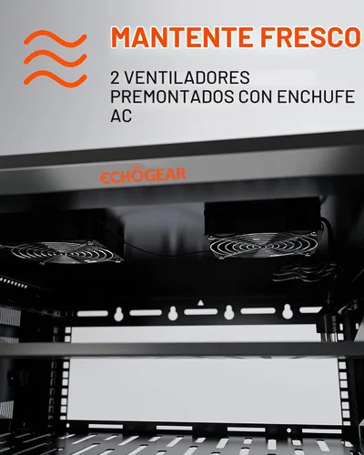 Vista 4 de ECHOGEAR 6U Rack de Red - Kit de Rack de Pared Montado en la Pared Incluye 2X Estantes de 1U, Ventilador Premontado, Puerta con Cerradura y Hardware