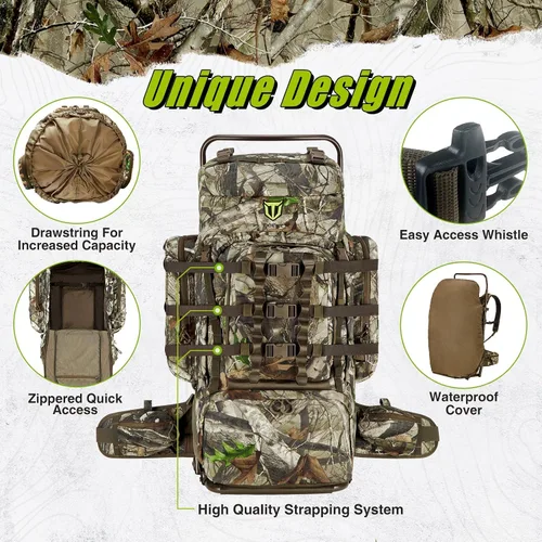 Vista 4 de TIDEWE Mochila de caza para hombres, paquete de marco externo 90L para caza Next Camo G2