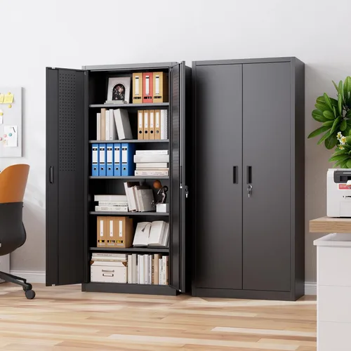 Vista 7 de Aobabo Gabinete de Almacenamiento de Metal de 71" A×32" An×16" P con 5 Estantes Ajustables, Gabinete de Almacenamiento de Garaje con Cerradura