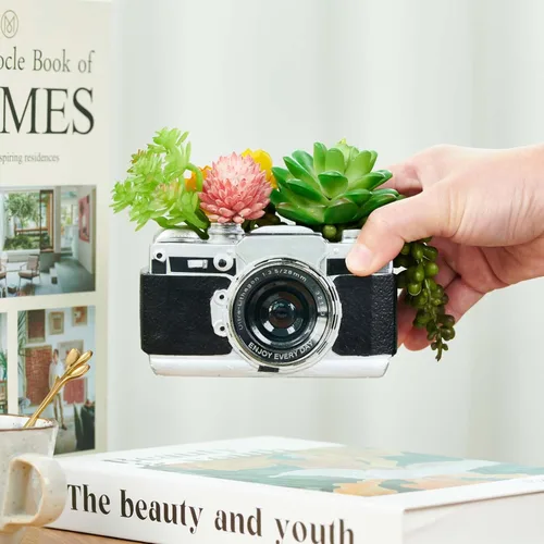 Vista 3 de Maceta decorativa para cámara, regalo de plantas, decoración de escritorio, maceta para plantas de interior, cámara, estante del hogar, oficina