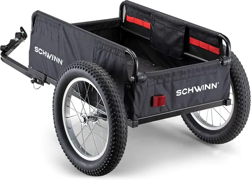Vista 2 de Schwinn Porter - Remolque de bicicleta de carga, peso máximo de 100 libras, red de malla elástica, neumáticos grandes con orificios, color negro