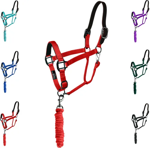 Vista 11 de Majestic Ally Halter de cuero con cuerda de plomo a juego para caballos - Corona de cuero - Correa ajustable para la barbilla - Pestillo enrollado
