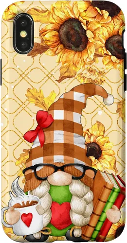 Vista 5 de Sunflower Gnome with Books for Tea Lover Librarian Reading Case for iPhone 16