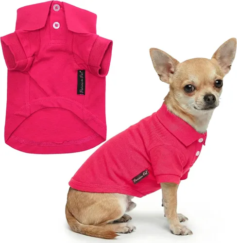 Vista 31 de Camisas Polo Parisian Pet - Camisa de Algodón Transpirable para Perros - Azul Sólido, Ropa de Verano con Capucha - Cuello con Botón para Perros