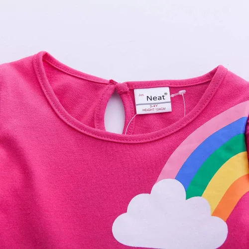 Vista 4 de Vestidos de manga larga de algodón con diseño de arco iris para niñas de 3 a 8 años