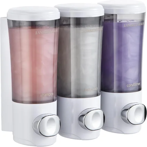 Vista 8 de Dispensador de Champú y Acondicionador, Dispensador de Ducha de 3 Cámaras sin Taladro, Dispensador de Champú para Ducha Montado en la Pared