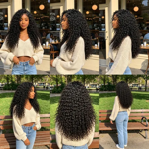 Vista 4 de Extensiones de cabello ondulado con ganchillo Ocean Wave de 18 pulgadas, 6 paquetes, extensiones de cabello de ganchillo sueltas de onda profunda #1B