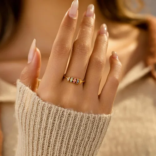 Vista 3 de LOVECOM Anillo giratorio de plata de ley S925 antiansiedad, cuentas de circonita cúbica, anillos giratorios para mujer, delicados anillos giratorios