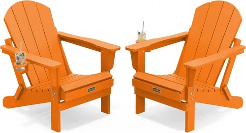Vista 66 de SERWALL Silla Adirondack plegable para exteriores, silla de patio con portavasos - Ejército