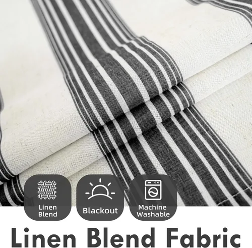 Vista 2 de DriftAway Chris Linen - Cortinas opacas con capa térmica y reductora de sonido, 63 pulgadas de largo para dormitorio, cortinas estampadas a rayas