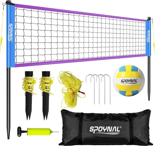 Vista 11 de SPOYNAL Red de voleibol portátil para patio trasero y playa, juego de voleibol al aire libre de 20 pies/32 pies con altura ajustable