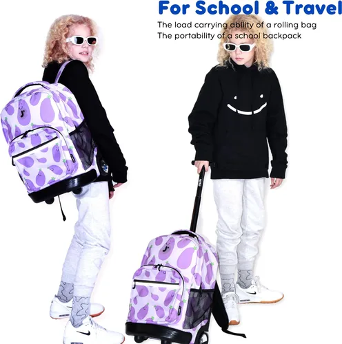 Vista 2 de J World Sunrise Kids - Mochila con ruedas para niñas y niños. Mochila con ruedas para la escuela, Lemona, Sunrise Kids - Mochila con ruedas