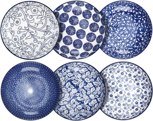 Vista 11 de Selamica Tazones de cerámica para pasta de 7.8 pulgadas, cuencos grandes de porcelana de 26 onzas, aptos para lavavajillas y microondas, juego de 6