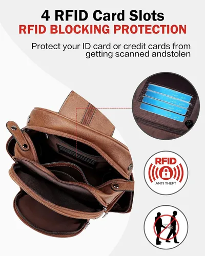 Vista 3 de FADEON Bolso bandolera grande para mujer, bolso cruzado de cuero de diseñador, mochila convertible, mochila antirrobo para viajes, 1 estilo retro 1