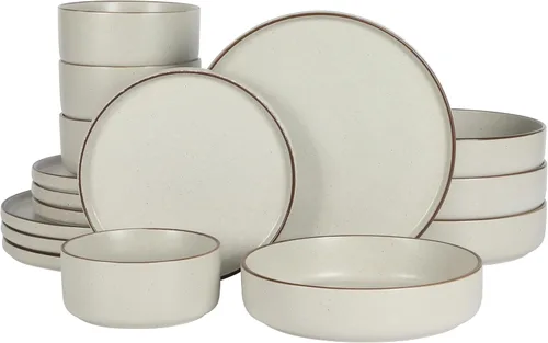 Vista 13 de Gibson Elite Peach Orchard - Juego de vajilla de porcelana de hueso de 12 piezas para 4, platos y cuencos estriados en relieve, apto