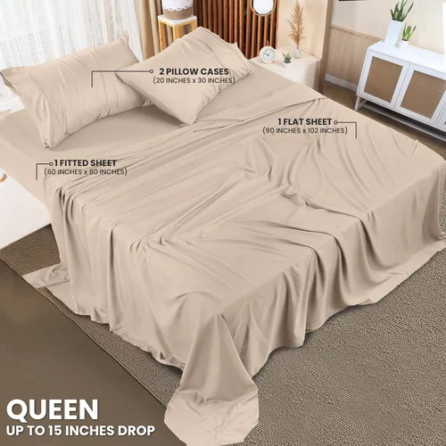 Vista 2 de Utopia Bedding - Juego de sábanas de microfibra cepillada, resistente al encogimiento y a la decoloración, de fácil cuidado, 4 piezas, tamaño Queen