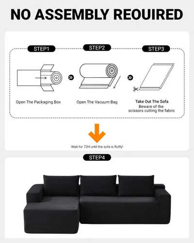 Vista 4 de Sofá seccional Cloud de 96 pulgadas, sofá seccional modular moderno con asiento profundo, sofás de pana sin estructura rígida con chaise