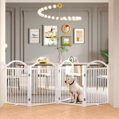 Vista 18 de BHG Puerta independiente de metal para perros sin ensamblaje con puerta a través, extra ancha de 80 pulgadas, puerta extra alta para mascotas de 30