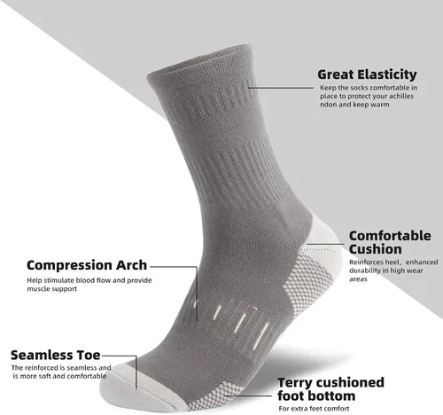 Vista 2 de BUDERMMY Calcetines de trabajo de algodón que absorben la humedad para hombre, 6-12, 6 pares