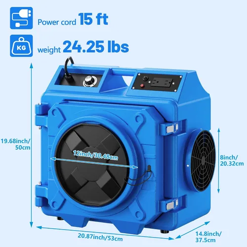 Vista 4 de Depurador de aire con filtración de 3 etapas, máquina de aire HEPA de 550 CFM apilable negativo, limpiador de aire con MERV10, carbono, H13 HEPA