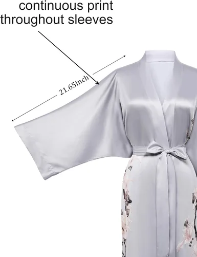 Vista 3 de BABEYOND Kimono bata larga de satén floral para dormir, bata de baño para soltera.