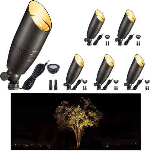 Vista 14 de Gardenreet Focos de paisaje de bajo voltaje - Lámpara de techo superior de latón 12V LED para exteriores, luces puntuales cableadas IP65