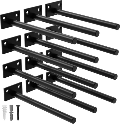 Vista 20 de 12-Pack 10 inch Floating Shelf Brackets, Hidden Shelf Bracket for Wood Negro-paquete de 12