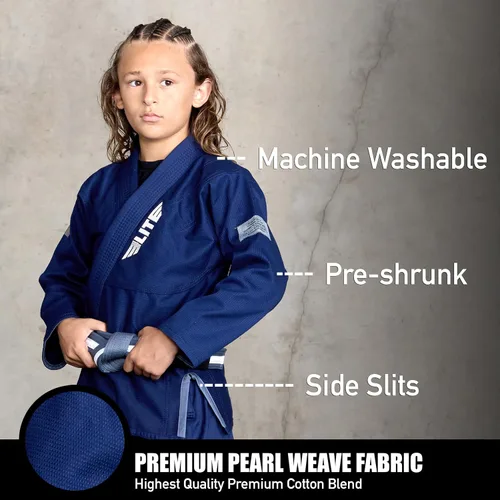 Vista 2 de Elite Sports Kids BJJ GI - Kimono brasileño Jiujitsu Gi con tela preencogida y cinturón, para niños y jóvenes, aprobado por la IBJJF