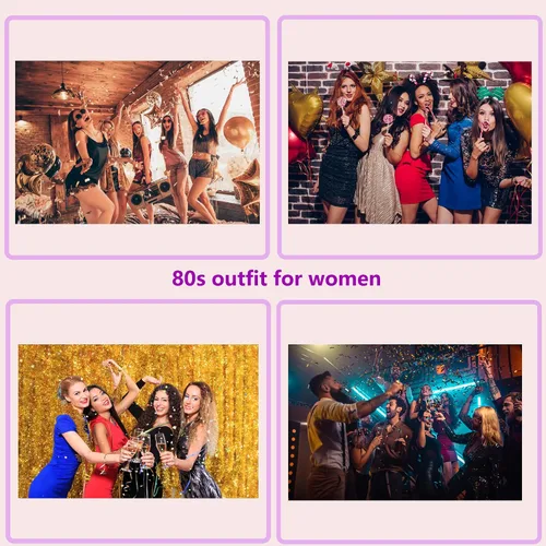 Vista 7 de YMO Accesorios de los años 80 para mujer, accesorios de neón de los años 80, juego de disfraz de Halloween para mujer