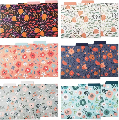 Vista 7 de Carpetas decorativas para archivos, paquete de 12 carpetas florales, tamaño carta, 6 diseños
