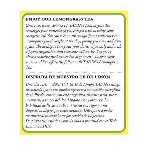 Vista 4 de Tadin Lemongrass - Té de hierbas sin cafeína. 24 bolsas de té. 0.84 oz. Paquete de 2