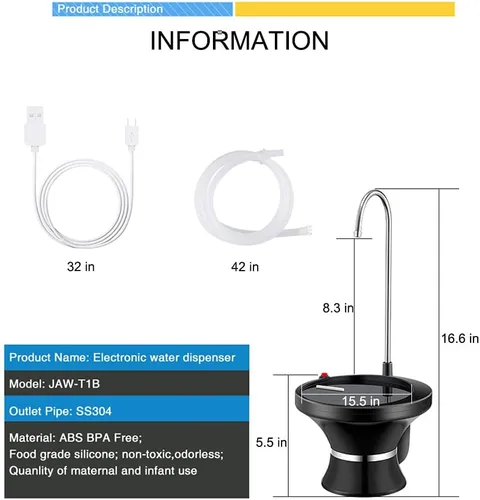 Vista 2 de Bomba dispensadora de agua potable, bomba eléctrica automática para botellas de agua potable para jarras de agua de 2-5 galones, recargable por USB