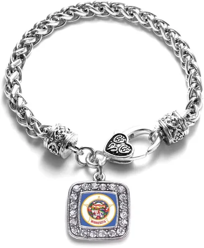 Vista 45 de Pulsera de dijes cuadrados de plata con joyería de circonita cúbica