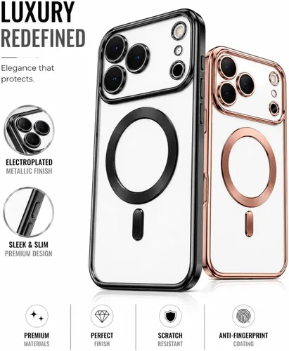 Vista 3 de Funda magnética transparente para iPhone 17 Pro Max, ribete metálico negro