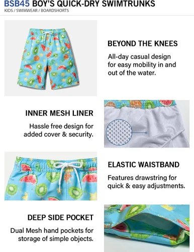Vista 7 de TSLA - Traje de baño para niños, secado rápido, FPU 50+, pantalones cortos de playa para natación, traje de baño con forro interior de malla