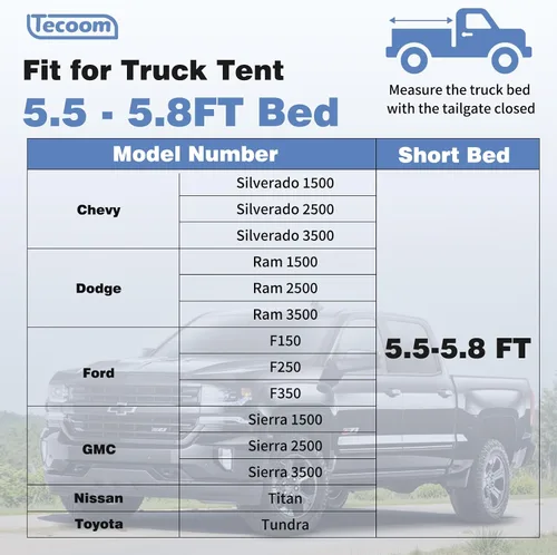 Vista 6 de Tecoom Truck Bed Tent, Double Layer Waterproof PU3000mm for 5.5-6.7ft, Portable 2/3 Person Compact Full Size Pickup with Rain Fly for Back of