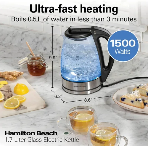 Vista 2 de Hamilton Beach Hervidor Eléctrico de 1.7L, Hervidor y Calentador de Agua, Indicador LED, Filtro de Malla Incorporado, Apagado Automático