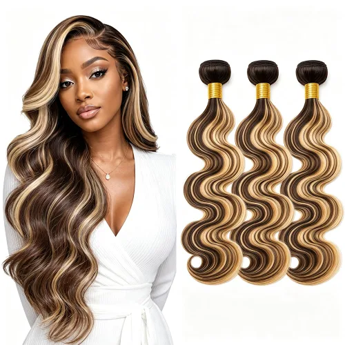Vista 284 de P4613 Cabello humano rizado onda profunda marrón y paquetes mixtos 8 10 12 P4613 Ombre Marrón-Rubio-DP
